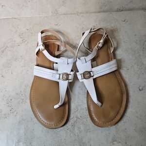 Tommy Hilfiger White and Tan Strappy Sandals
